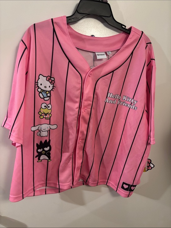 Hello Kitty Tops - Hello Kitty Pink Pinstripe Baseball Button-Front Kids Top